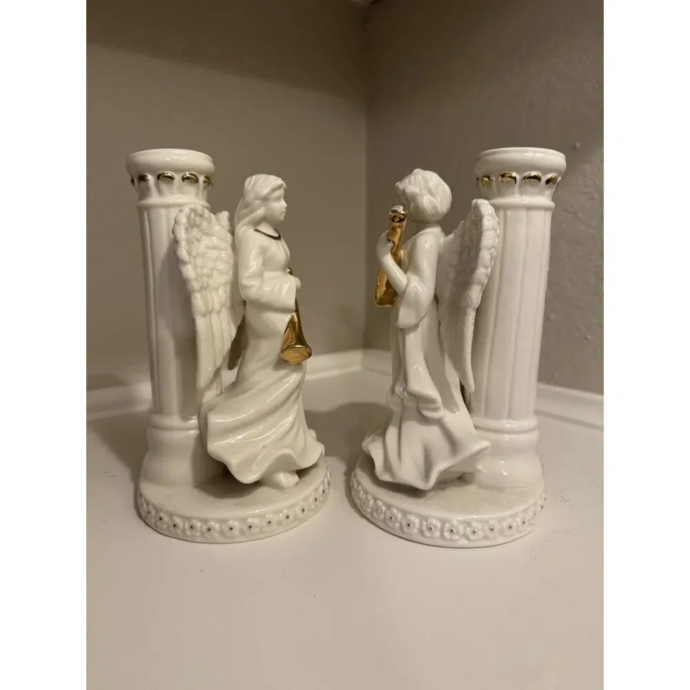 Mikasa Set Of‎ 2 Holiday Elegance Porcelain Candlestick Holders- Angels